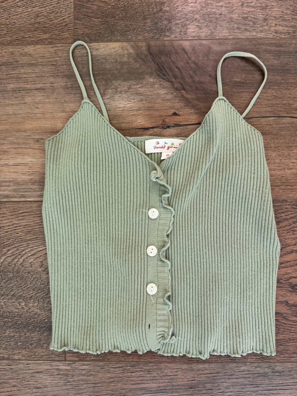 Sweet Girl Sage Green Ribbed Button-Front Tank Top